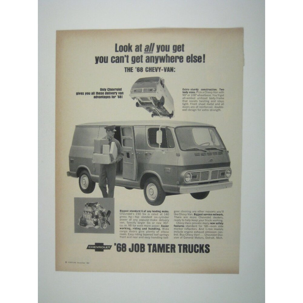 1968 Chevrolet Chevy Van Job Tamer Trucks Advertisement Print